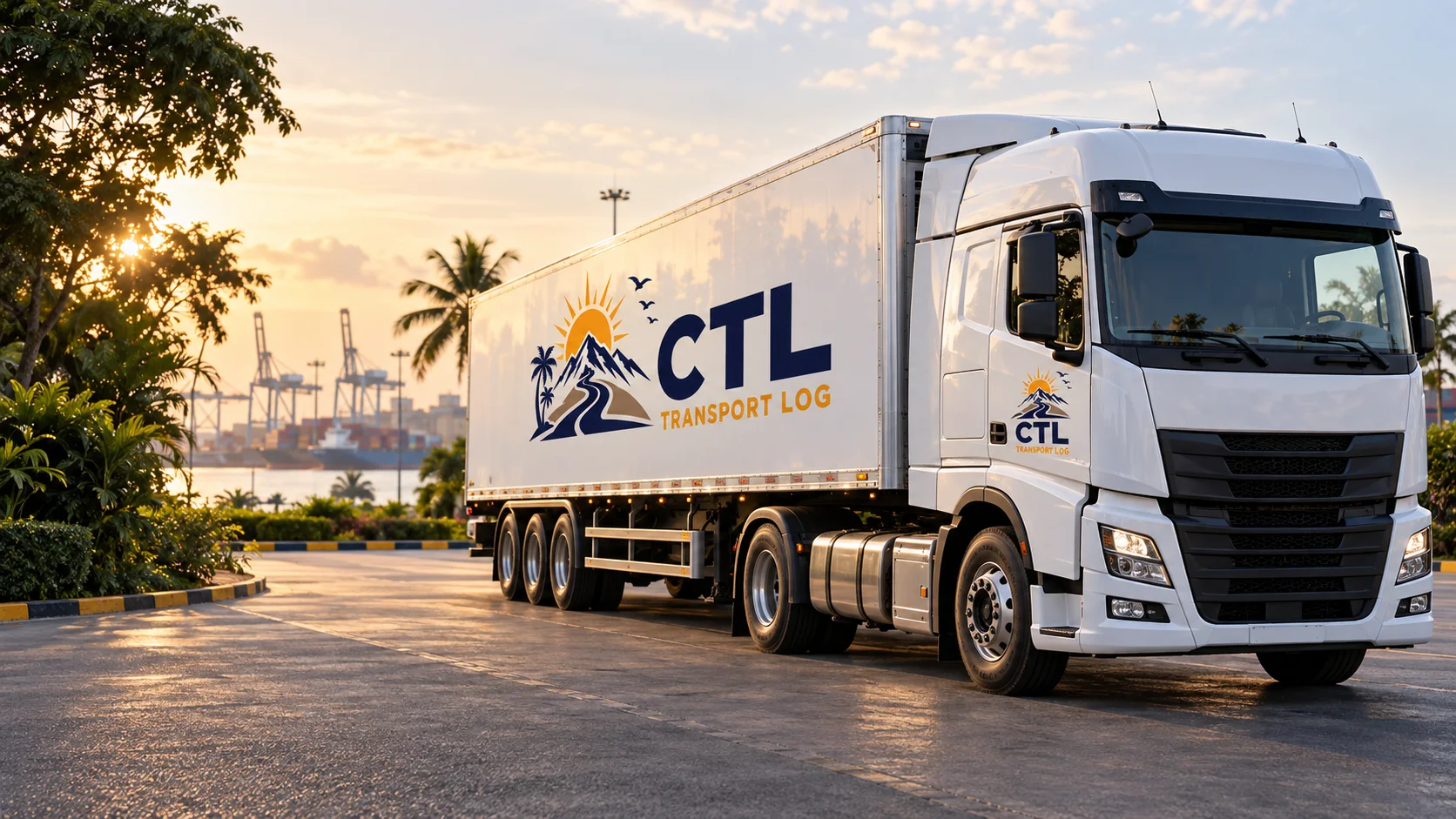 Illustration générée d’un camion aux couleurs CTL dans un environnement portuaire